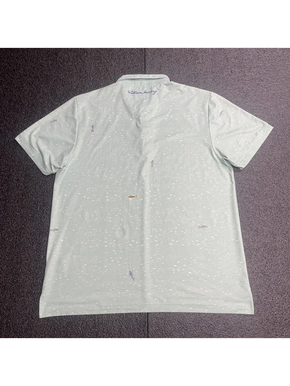 William Murray Golf Polo Shirt Light Green Scuba Fishing Print Men's Size XL